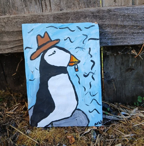 Puffin Painting On Cardboard - Picture 10 of 12